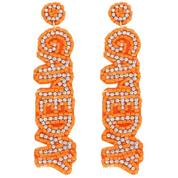 Orange & Rhinestone Game Day Earrings Clemson