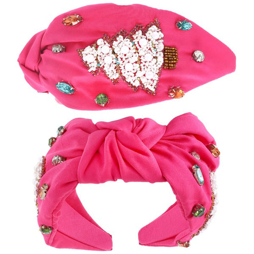 Fuchsia & White Christmas Tree Jeweled Headband