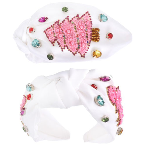 White & Pink Christmas Tree Jeweled Headband