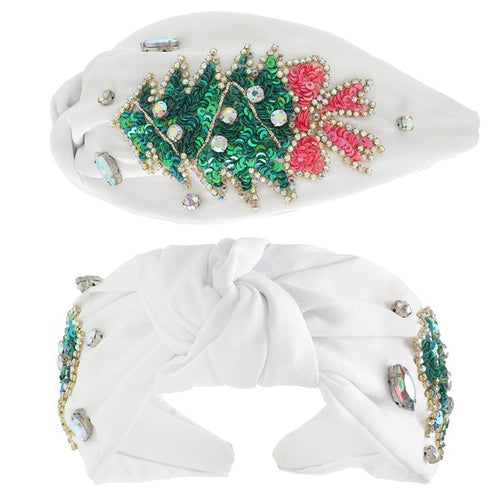 White Christmas Tree Bow Headband