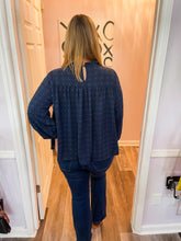 Load image into Gallery viewer, Plus Size Navy Blue Swiss Dot Long Sleeve Top
