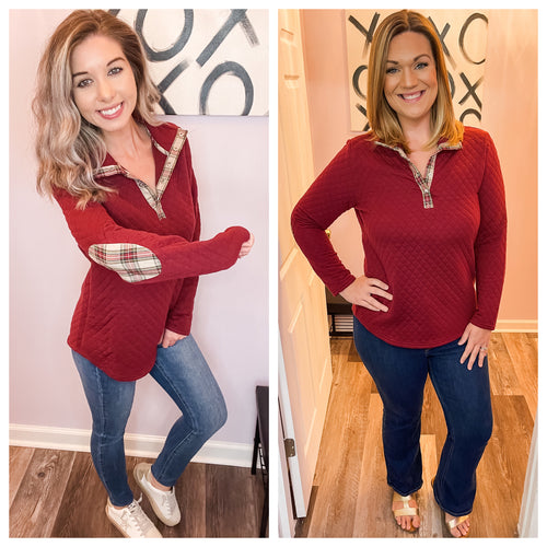 Burgundy & Plaid Quilted Pullover