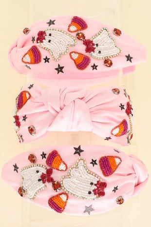 Candy Corn & Ghost Rhinestone Pink Headband