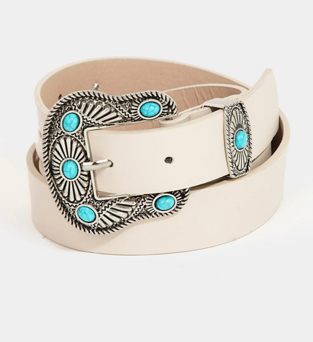 Ivory & Turquoise Stud Buckle Belt