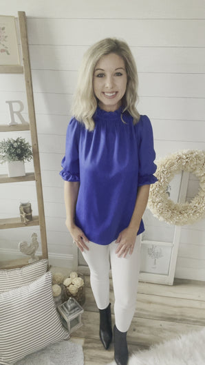 Royal Blue Ruffled Neckline Top