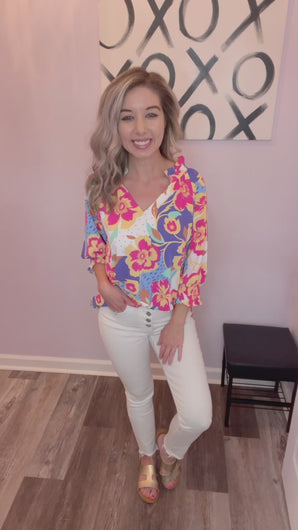 Multi Colored Floral V Neck Top (S-3XL)