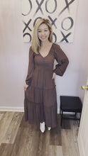 Load and play video in Gallery viewer, Brown V Neck Back Bow Cutout Maxi Dress
