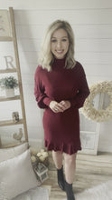 Load and play video in Gallery viewer, Burgundy Ribbed Mock Neck Dress
