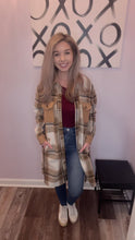 Load and play video in Gallery viewer, Long Brown Plaid Button Down Shacket
