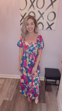 Load and play video in Gallery viewer, Multi Colored Floral Bubble Sleeve Dress
