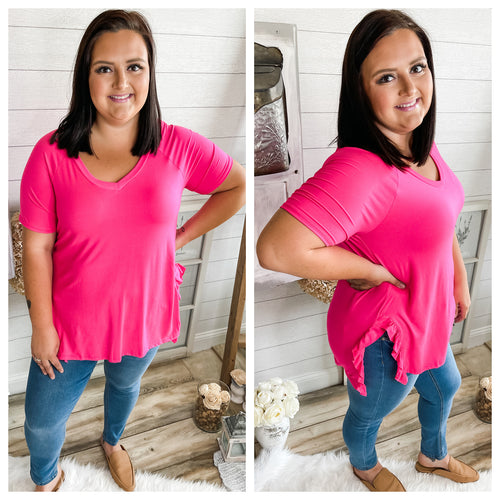 Plus Size Fuchsia Ruffled Side Slit Top