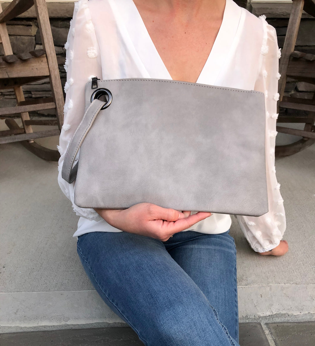 Oversized Everyday Wristlet Clutch - Gray