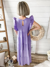 Load image into Gallery viewer, Lavender Ruffled Sleeve Babydoll Tiered Maxi Dress
