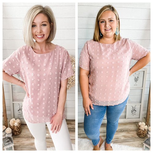 Dusty Pink Swiss Dot Crew Neck Top