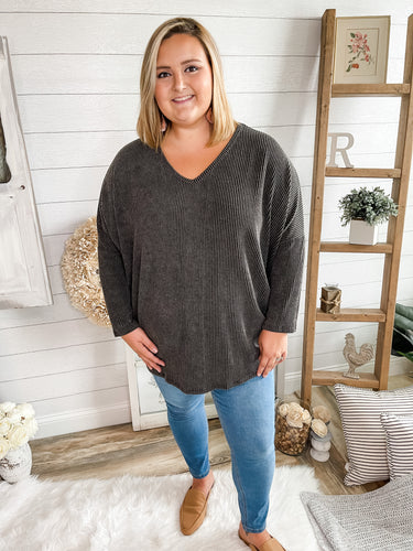 Plus Size V-Neck Ribbed Sweater